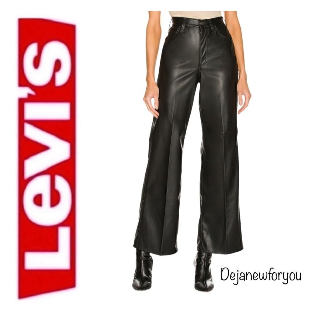 Levi’s Black 70s High Flare Wide Leg Faux Leather Pants Size 30x30 NWT